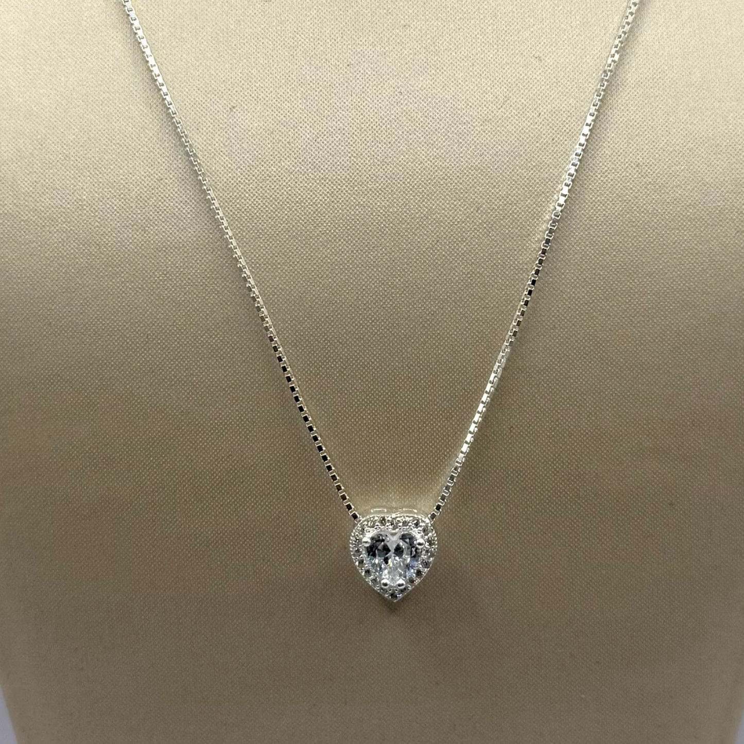 SILVER HEART MIRROR BOX NECKLACE 18" Oppulence