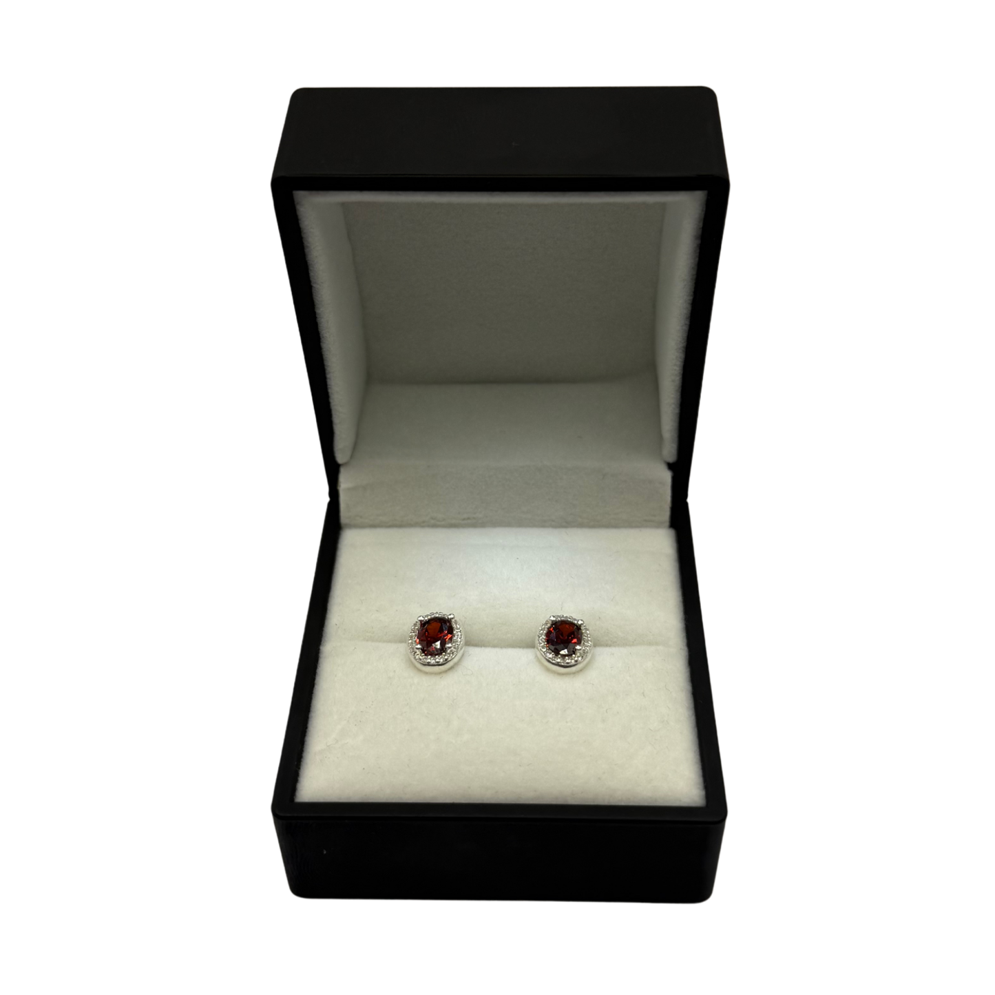 RED CZ DIAMOND OVAL EARRINGS Oppulence