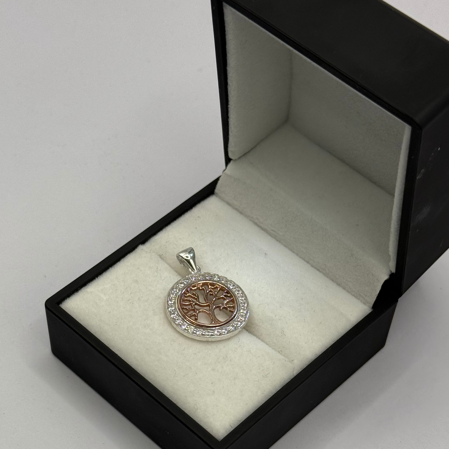 SILVER TREE OF LIFE ROSE WITH CZ DIAMOND PENDANT Oppulence