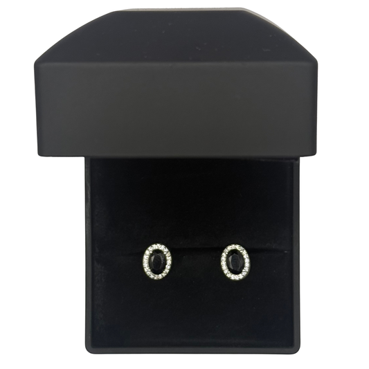 BLACK CZ DIAMOND OVAL EARRINGS Oppulence