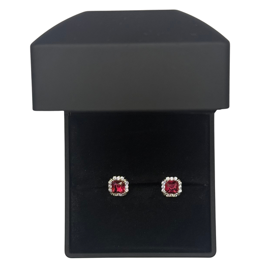 RED CZ DIAMOND SQUARE EARRINGS Oppulence