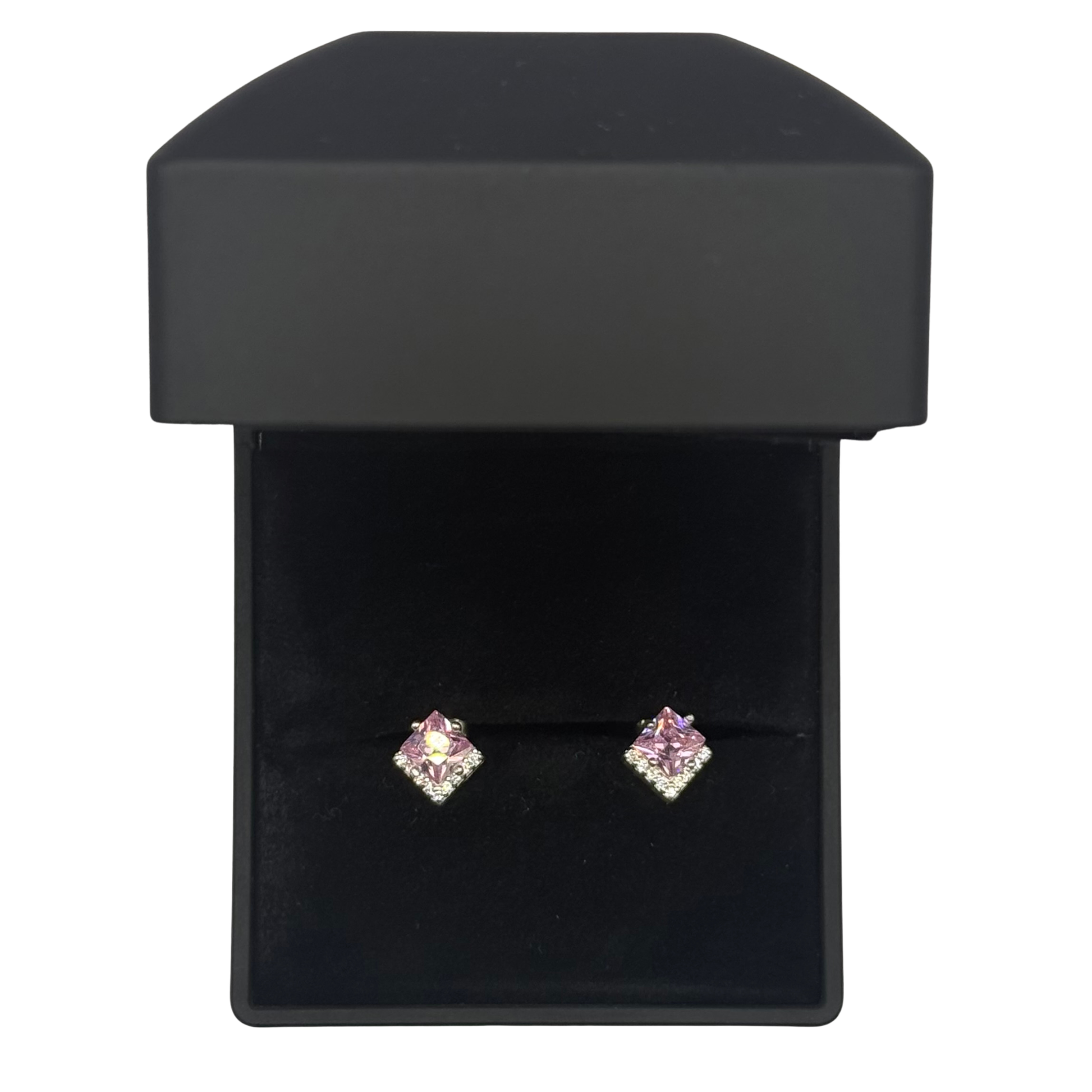 PINK CZ DIAMOND SQUARE DZ EARRINGS Oppulence