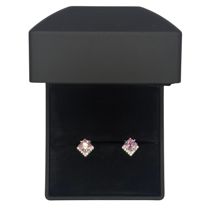 PINK CZ DIAMOND SQUARE DZ EARRINGS Oppulence