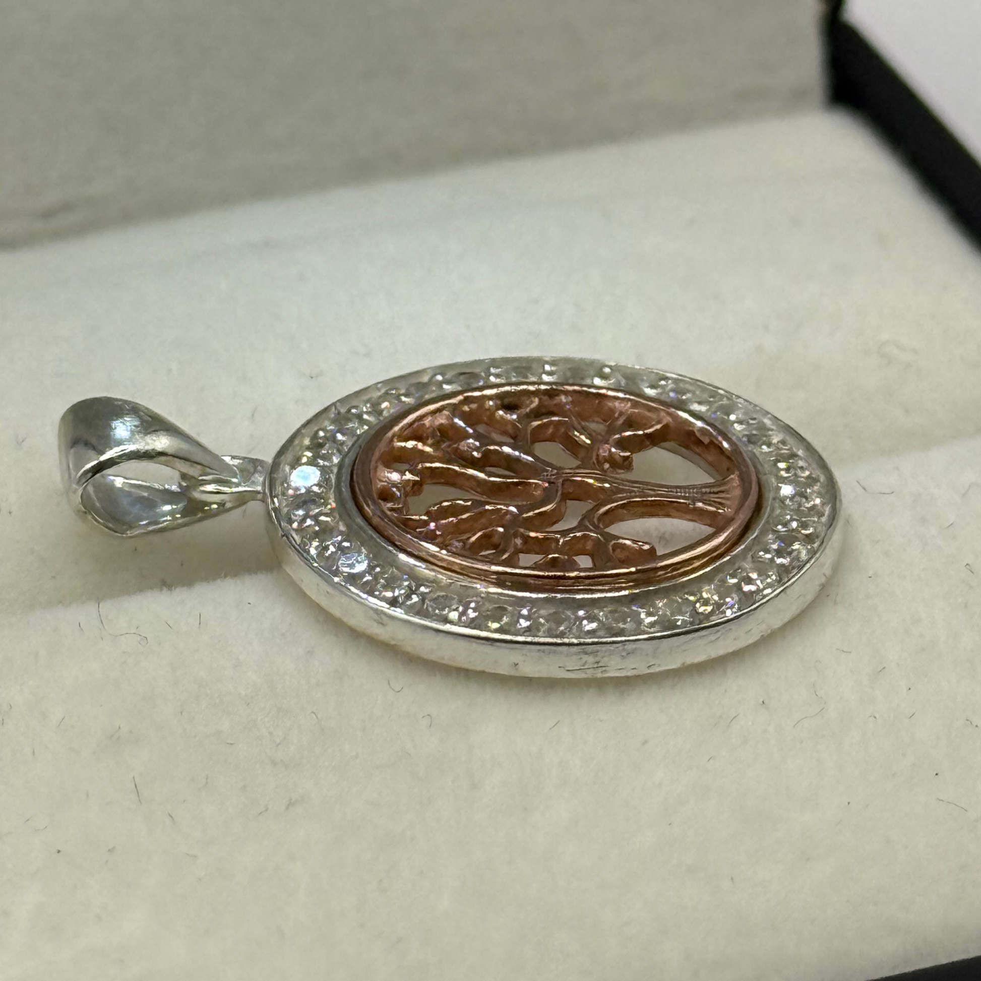 SILVER TREE OF LIFE ROSE WITH CZ DIAMOND PENDANT Oppulence