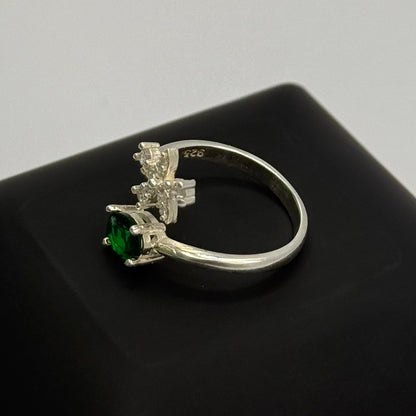 GREEN OPAL CZ DIAMOND FLOWER RING Oppulence