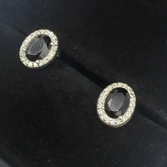 BLACK CZ DIAMOND OVAL EARRINGS Oppulence
