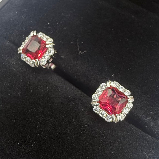 RED CZ DIAMOND SQUARE EARRINGS Oppulence