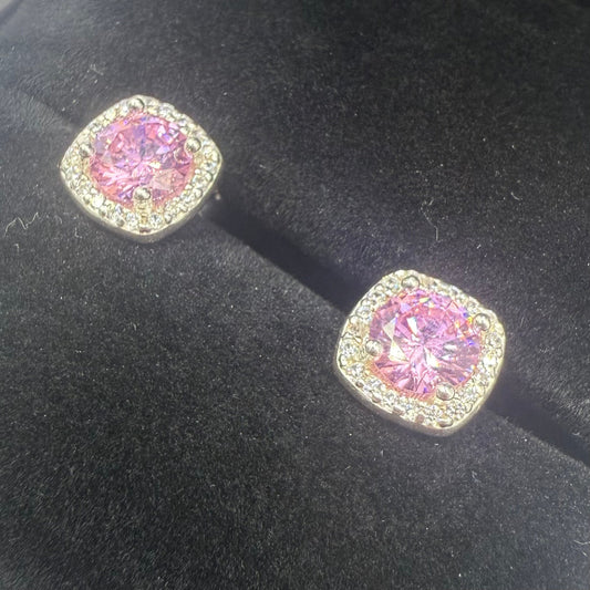 PINK CZ DIAMOND RND SQUARE EARRINGS Oppulence