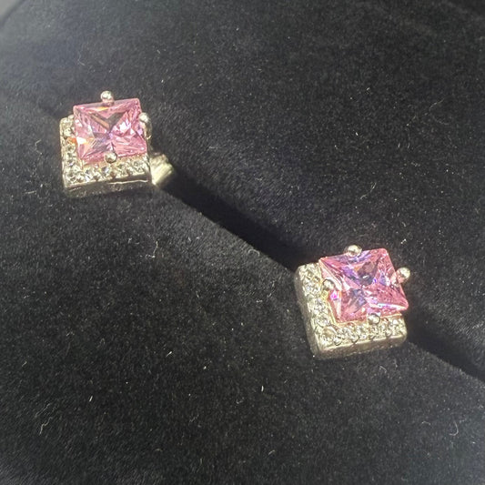 PINK CZ DIAMOND SQUARE DZ EARRINGS Oppulence